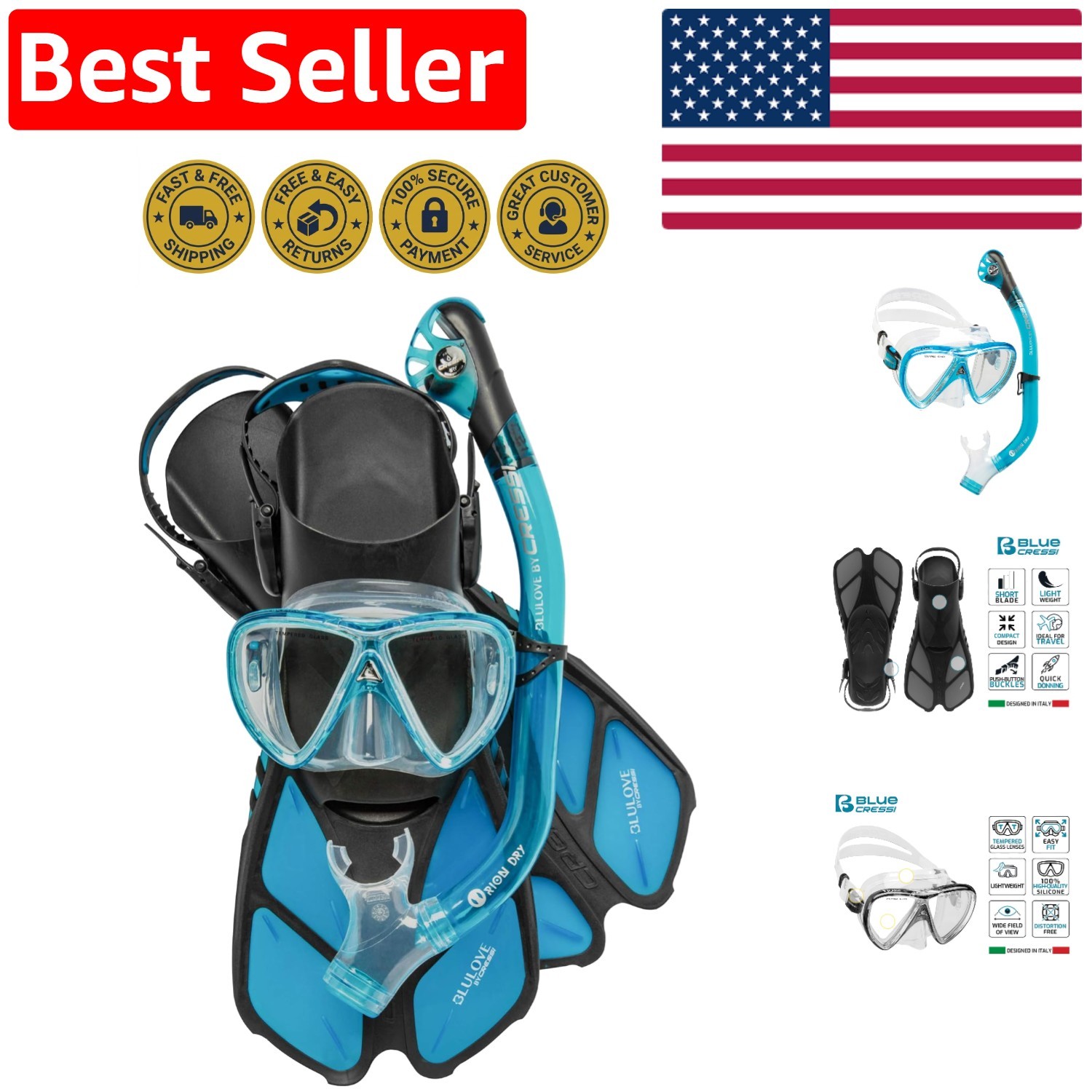 Bonete Pro Dry Snorkel Set for Adults – Lightweight Travel Ready Ocean Gear