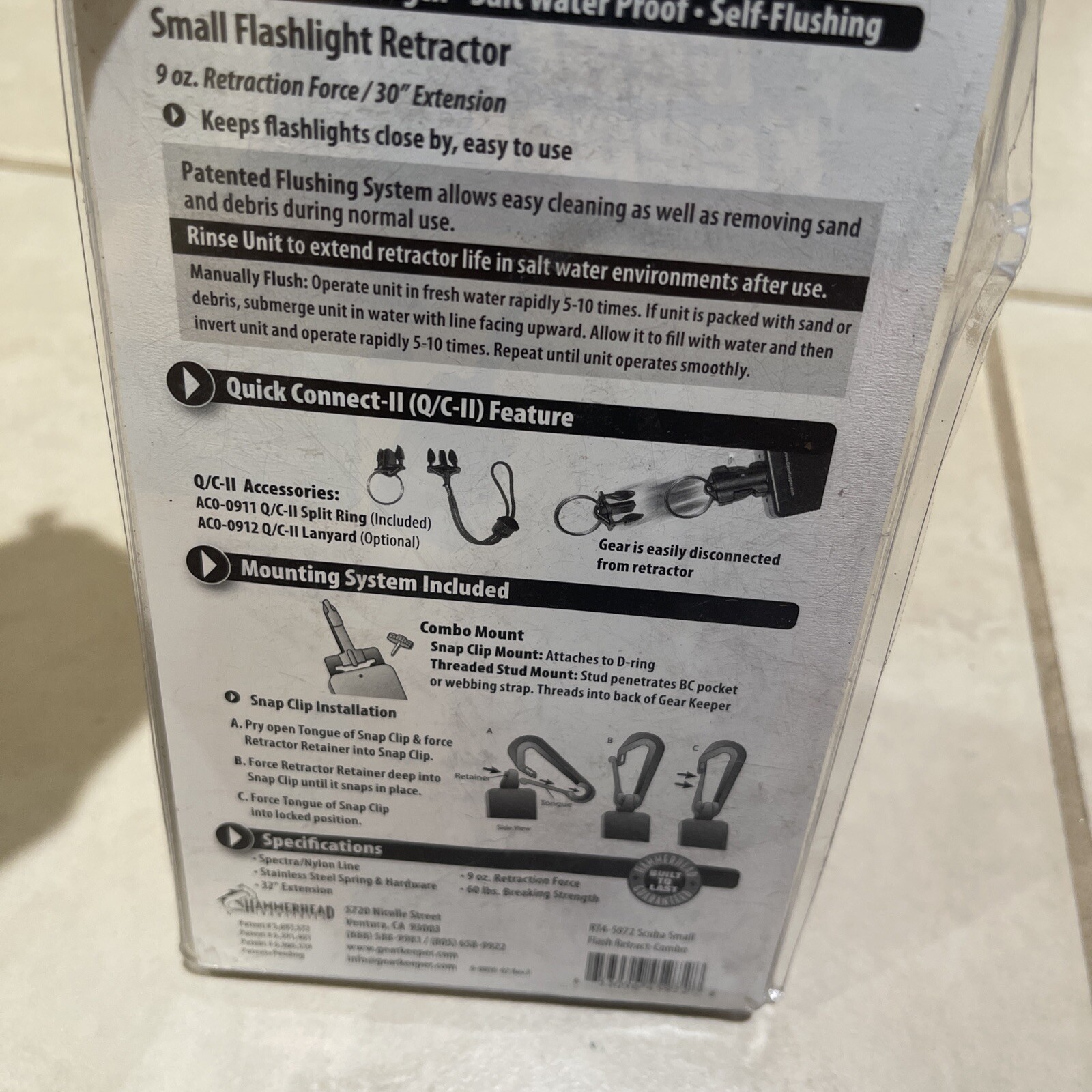 Hammerhead Industries Gear Keeper RT4-5972 Small SCUBA Flashlight Retractor New