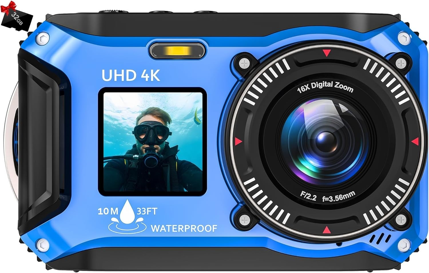 Snorkeling Essential – 5K Underwater Camera with 33FT Waterproof Rating & 32GB