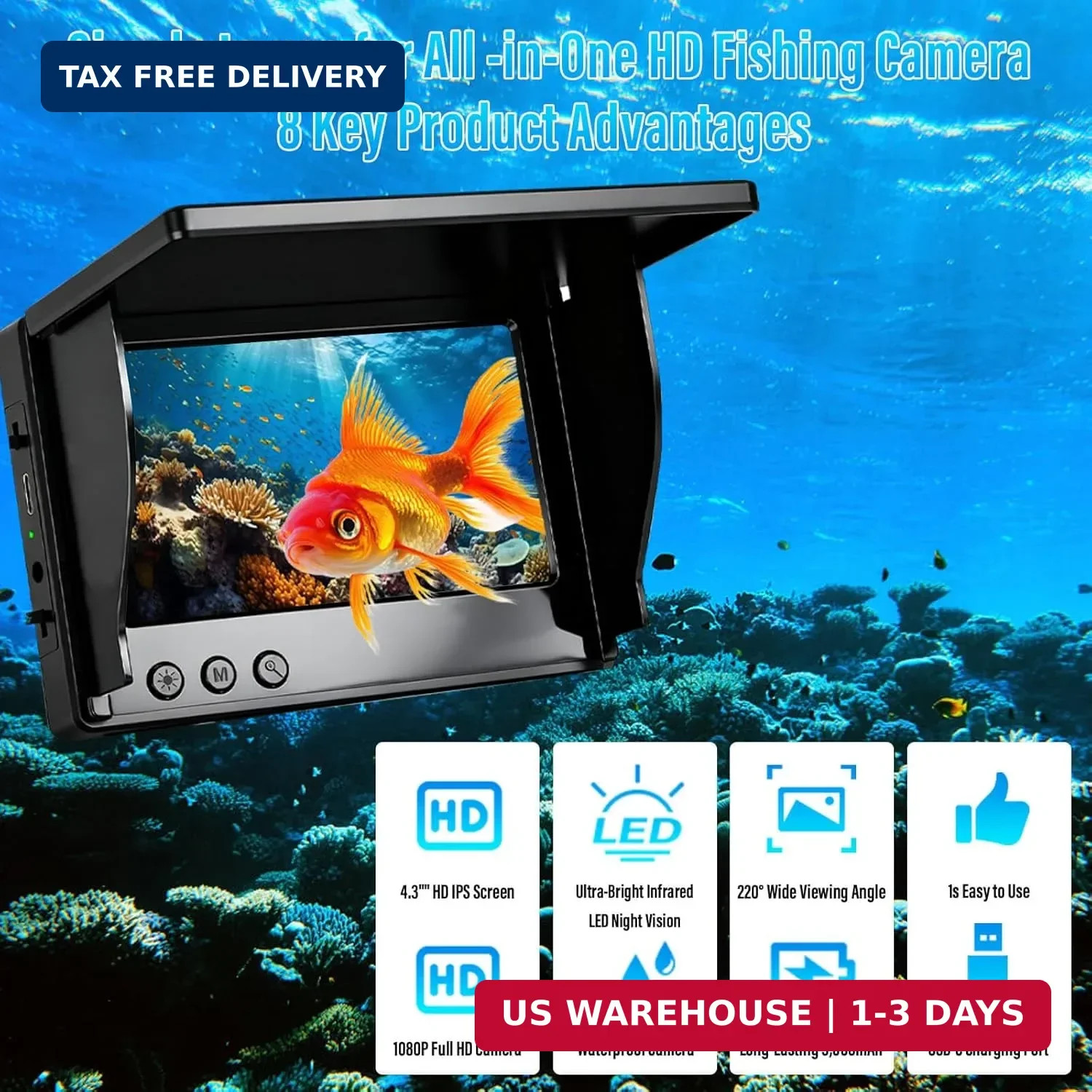 Fishing Camera, 220° Ultra-Wide 1080P HD Underwater Fishing Camera with 4.3″ LCD