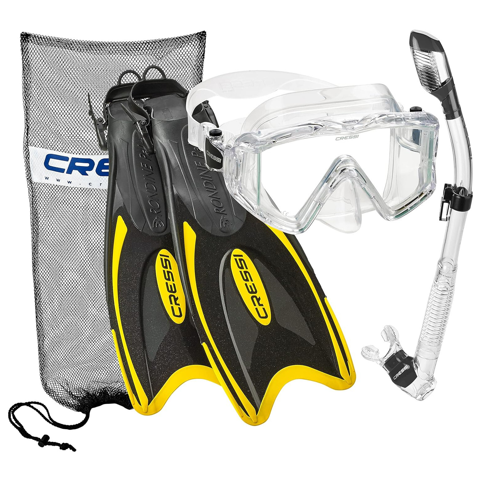 Cressi Pano 3 Mask – Supernova Dry Snorkel – Palau Fins Snorkel Set