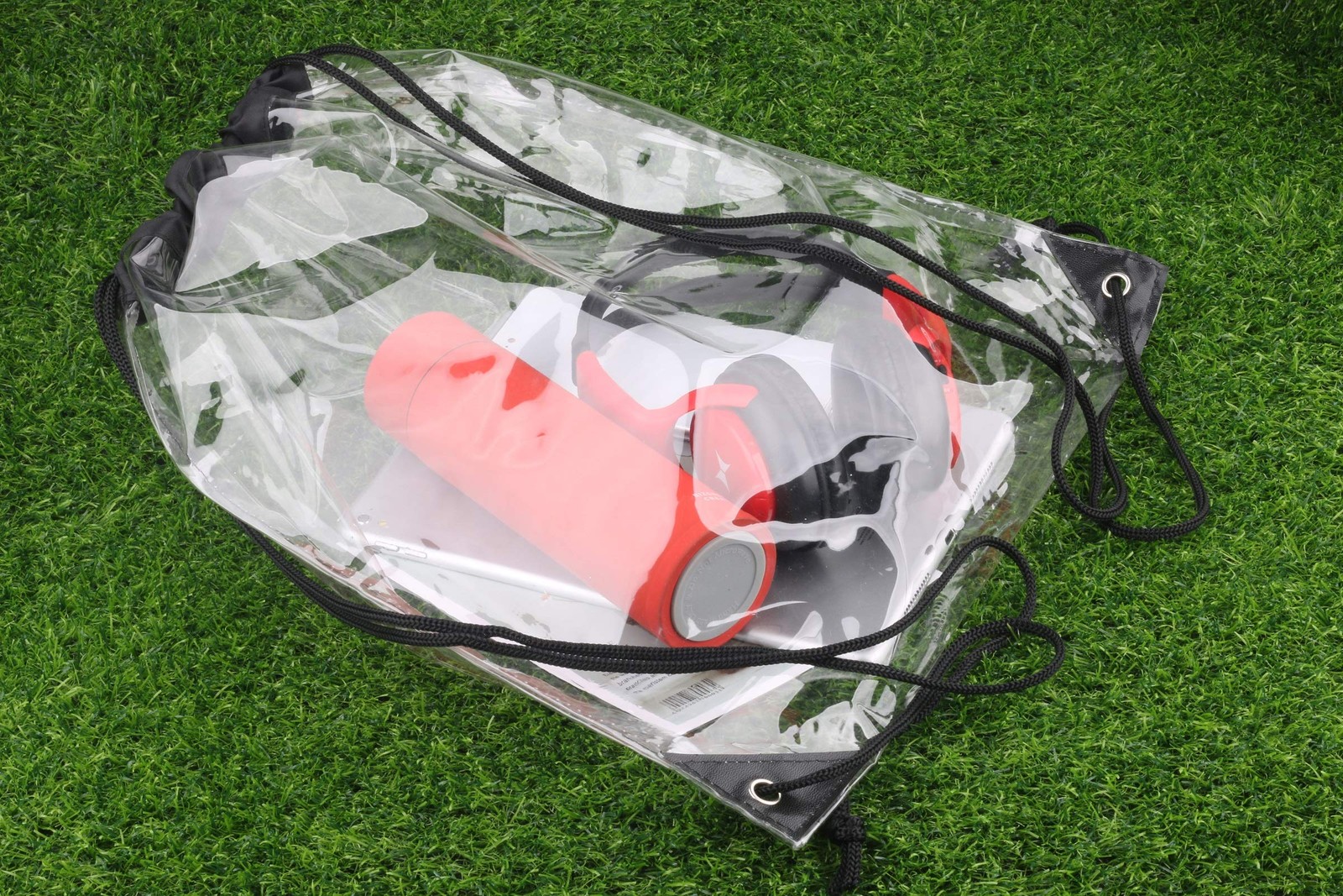 HAOGUAGUA 2 Pieces Clear Drawstring Bags, Waterproof Small Large,
