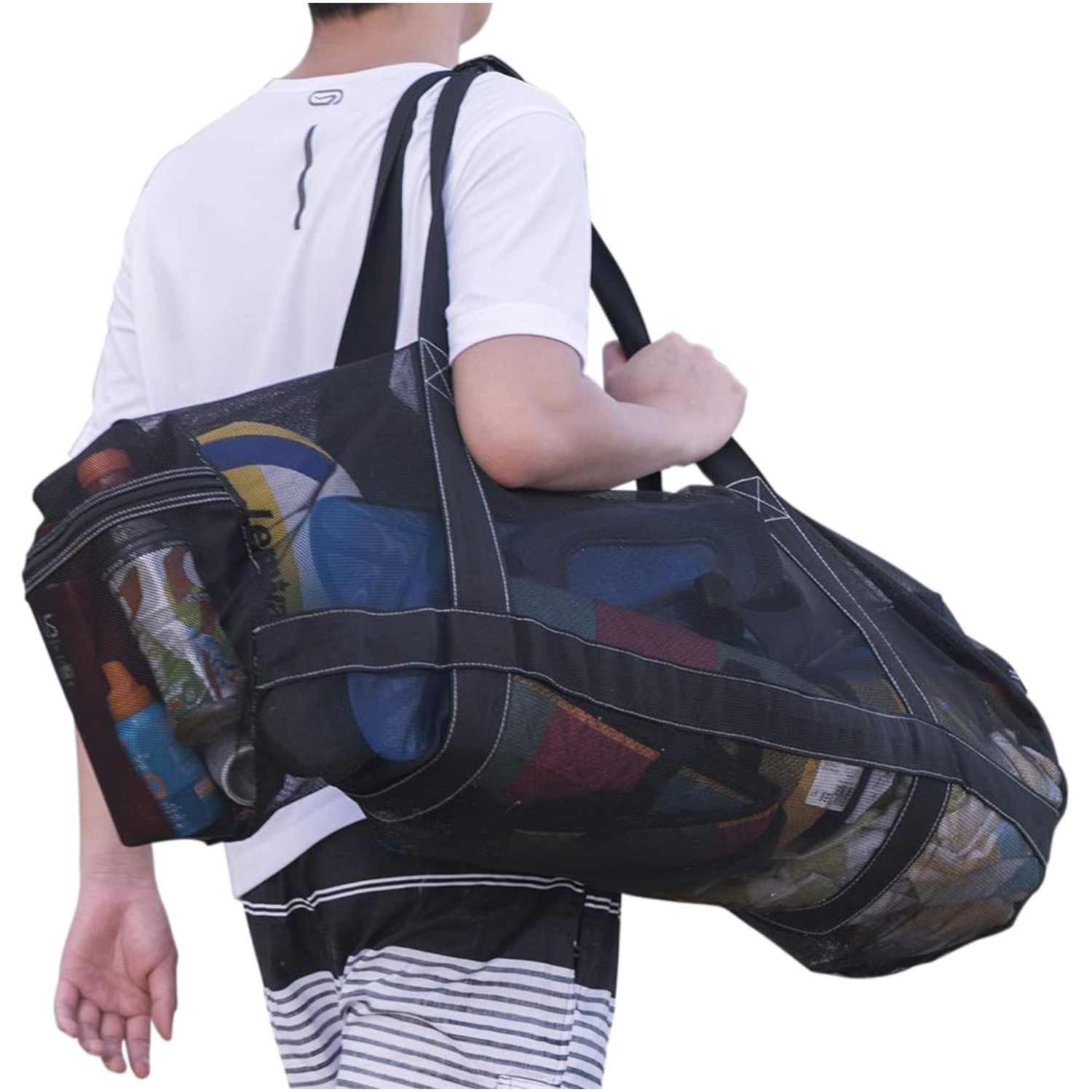 136L Heavy-Duty Mesh Duffle – Black Snorkeling Gear Carry Bag, Ideal for Travel