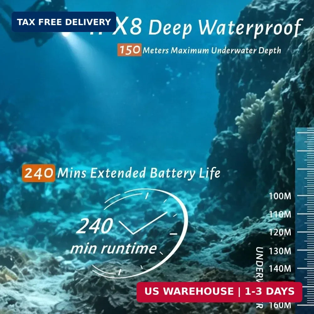 Scuba Diving Light, Super Bright Underwater Flashlight – 6° Narrow Beam for Nigh