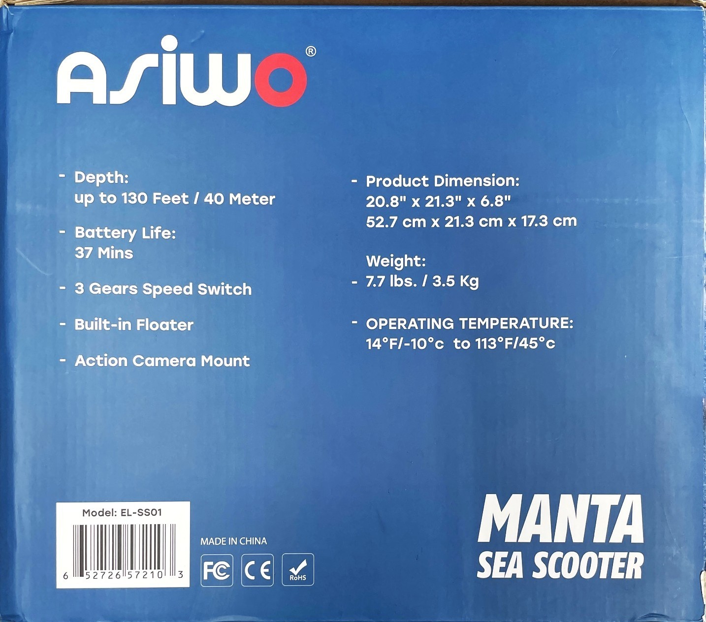 ASIWO MANTA Pro Electric Seascooter Underwater Scooter 252Wh Battery White