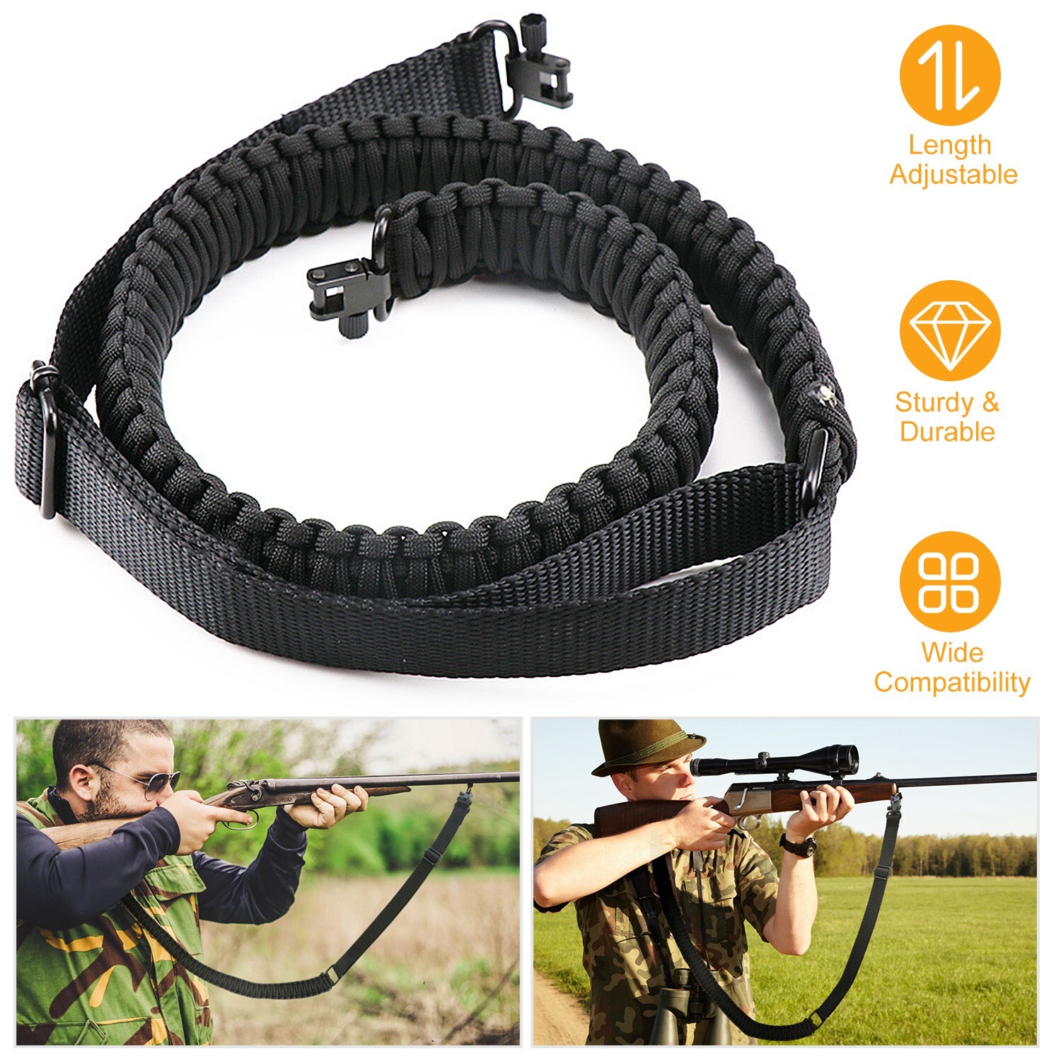 Quick Release Hunting Tactical Sling 2 Point Adjustable Rifle Gun Strap Swivel