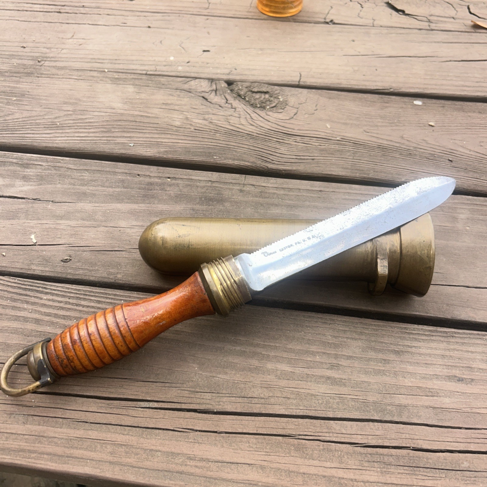 RARE 1940’s VINCE FORGE CO DIVING KNIFE- EASTON, PA Brass See Photos Read