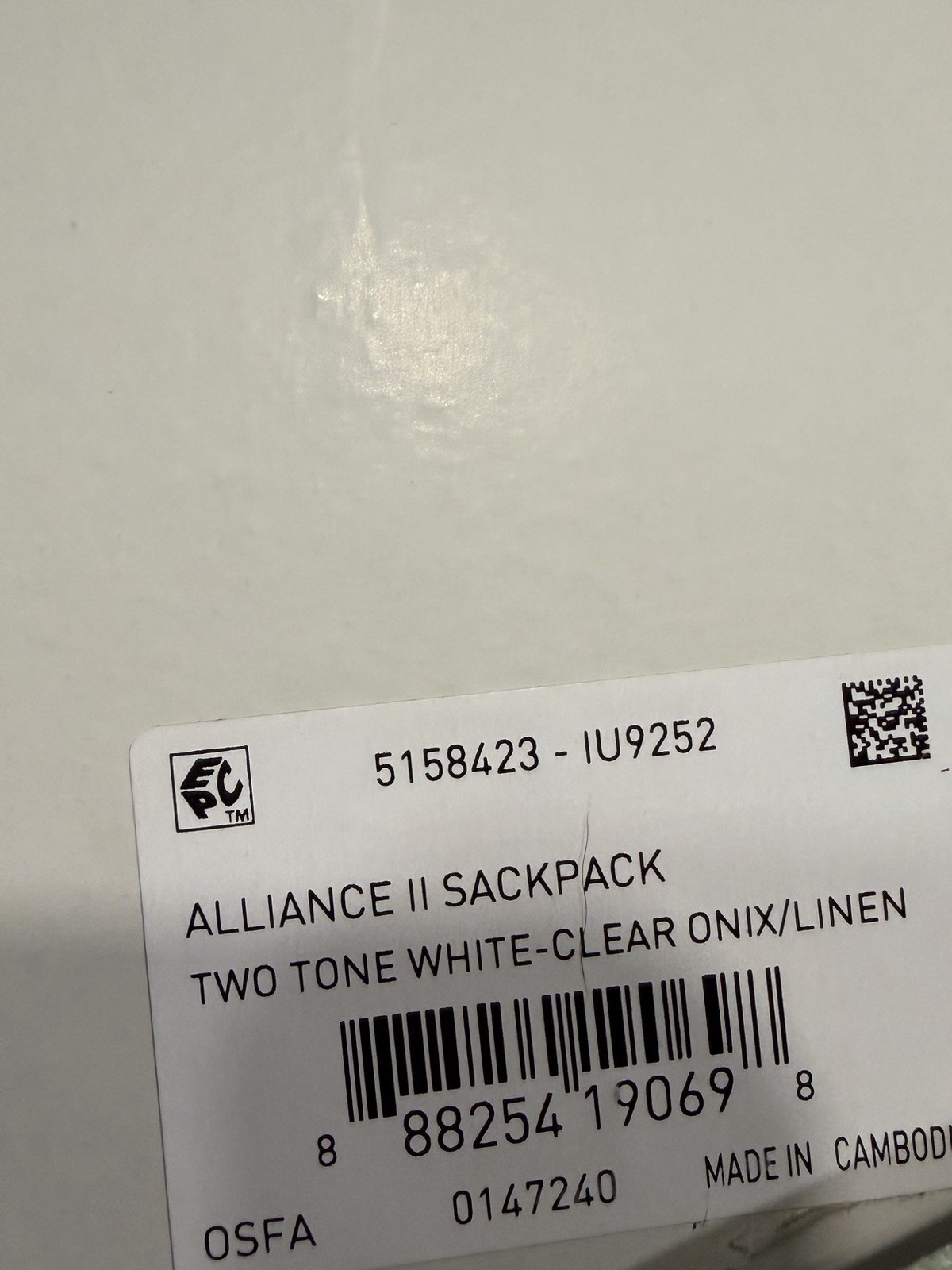 Adidas Alliance Sackpack One Size Two Tone White-clear Onix/Linen NWT