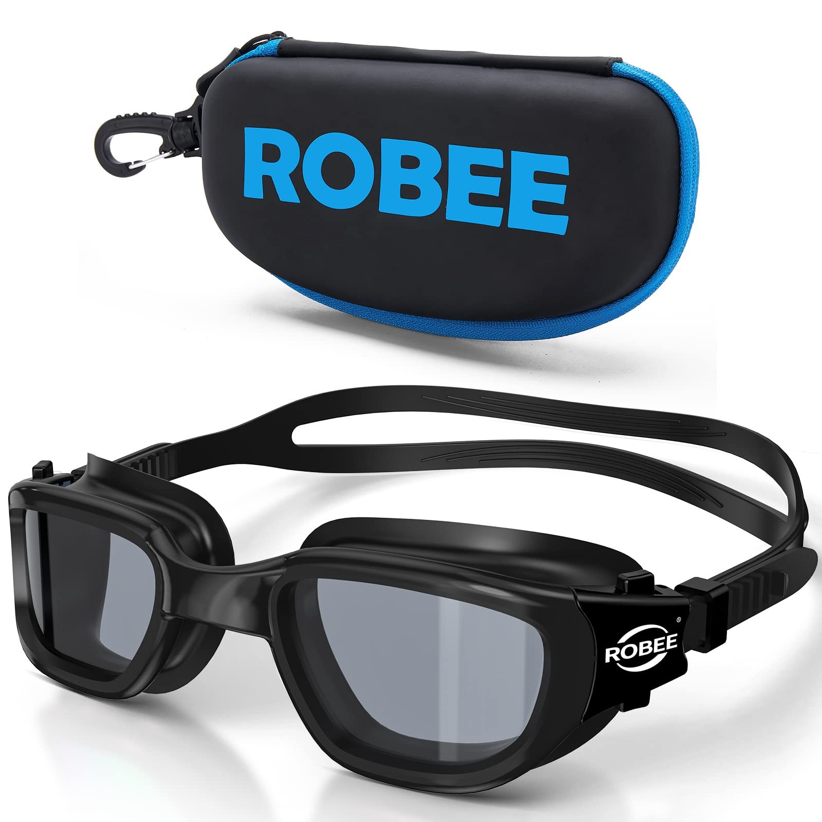 Robee Swimming Goggles, Adult Polarized Swim Large, Black, Smoke,