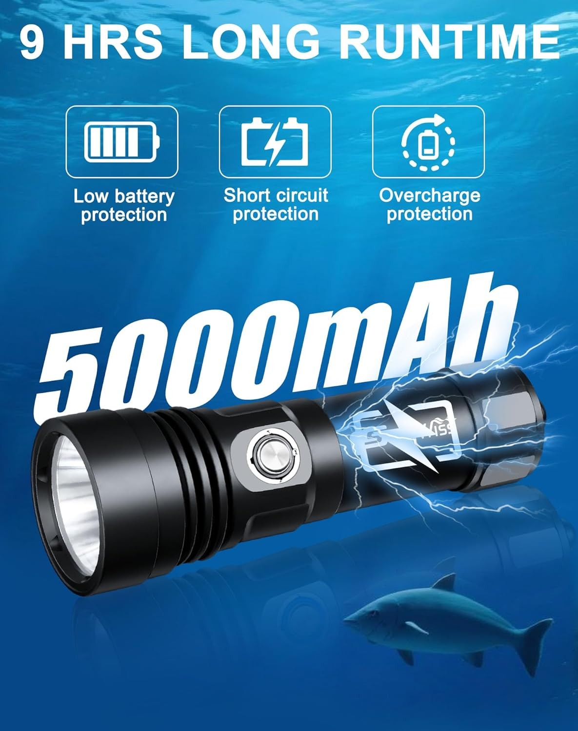 2500LM Scuba Diving Flashlight IPX8Waterproof Professional Underwater Dive Light