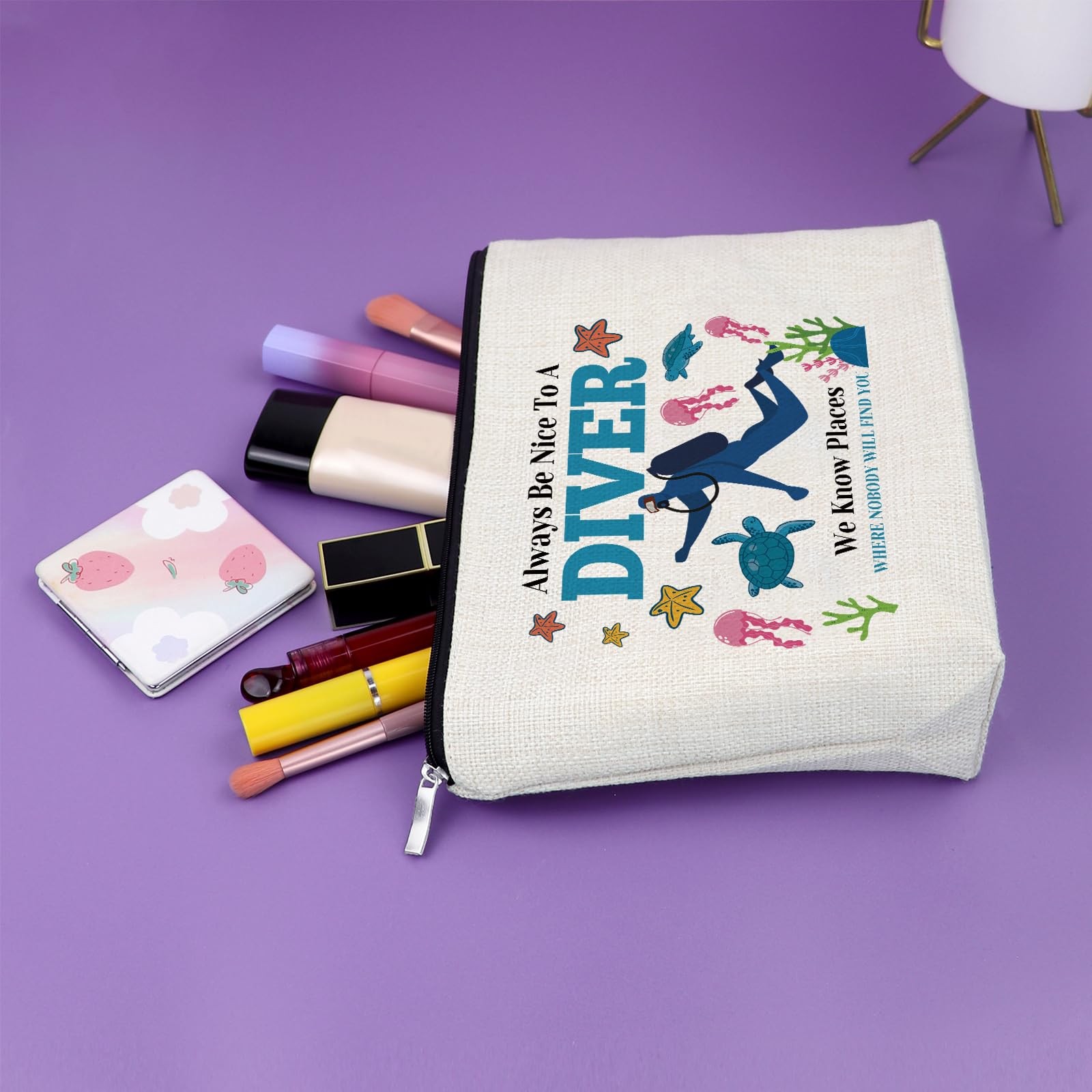 Funny Scuba Diving Gift Makeup Bag Divers Prayer Lover Beige