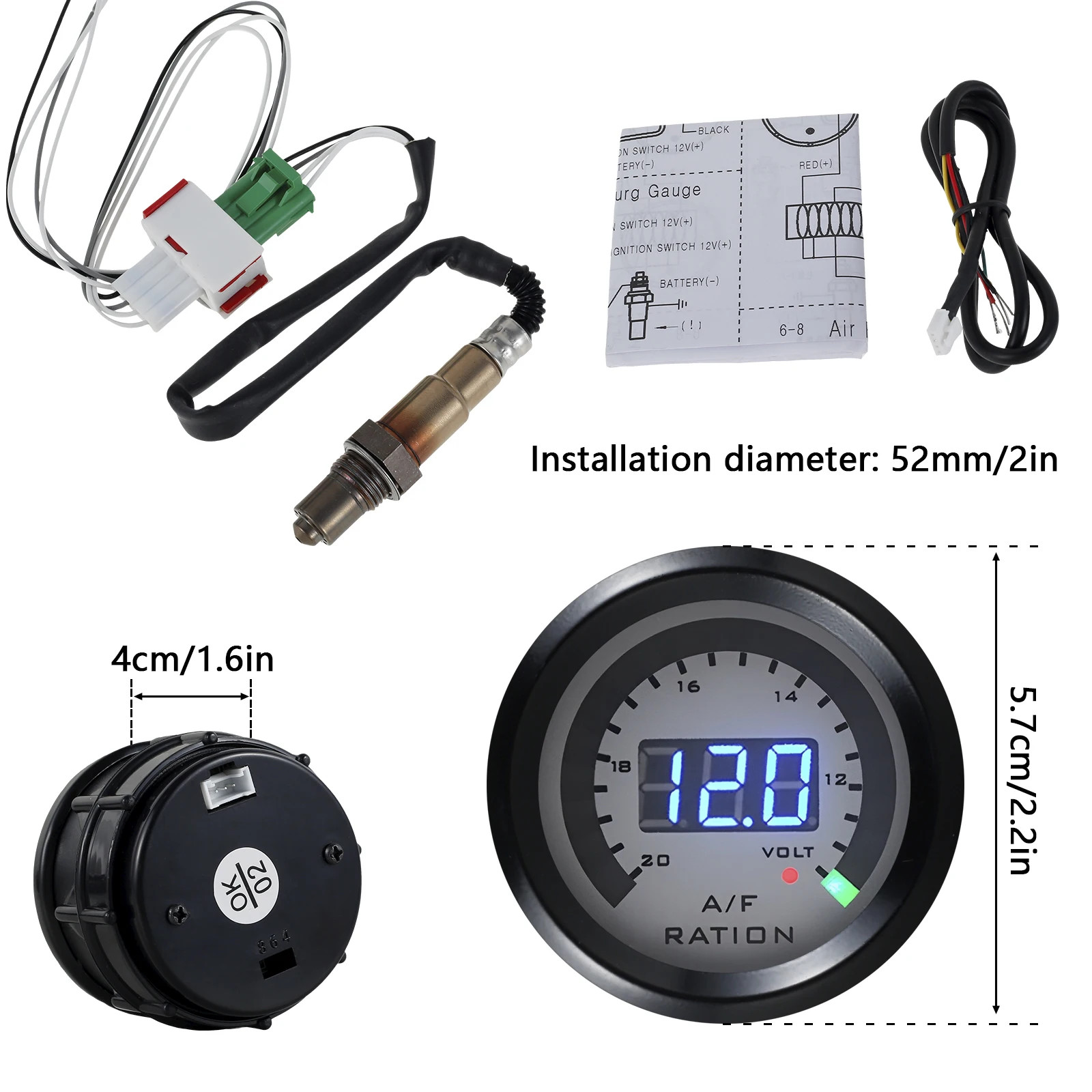 Universal 12V Air Fuel Ratio Gauge Ultra-Thin Round S-Serie LED Digital Display