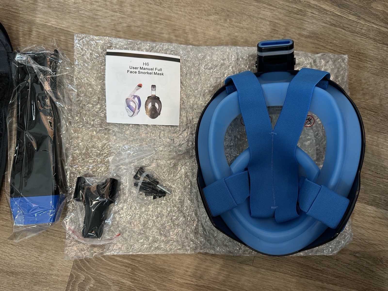 Full Face Snorkel Mask Adult L XL Dry Top Camera Mount Anti-Leak Anti-Fog Blue