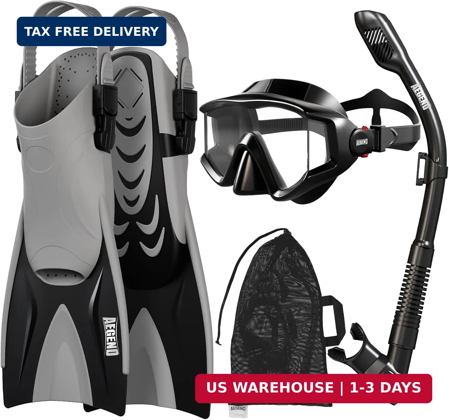 Aegend Snorkeling Gear for Adults Men Women: Anti-Fog Panoramic Mask Set, Adjust
