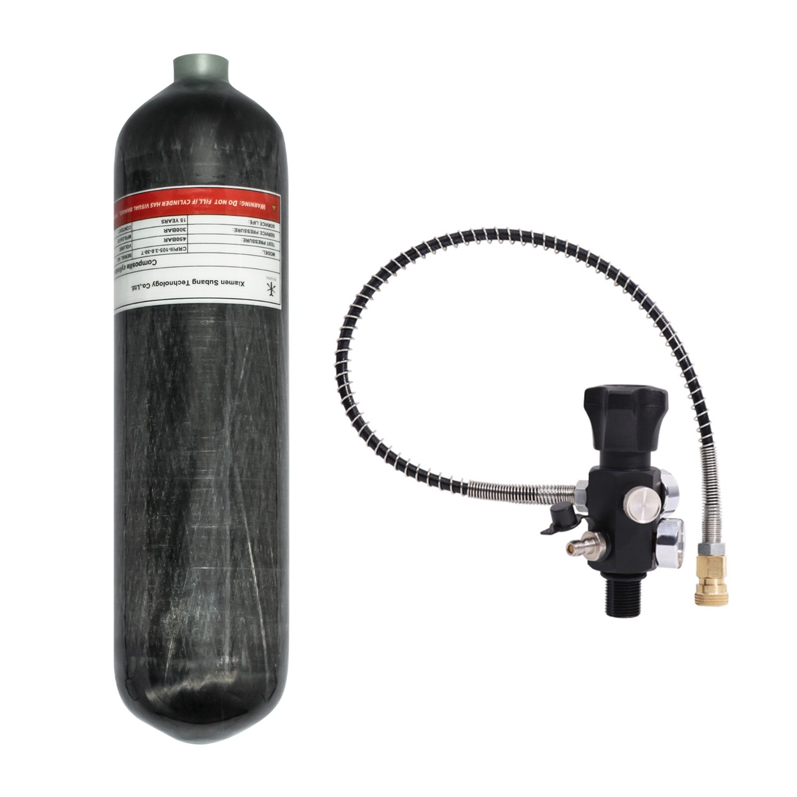 TUXING 3L Pcp Air Tank,4500Psi Carbon Fiber HPA Tank,Dual Gauge 24-inches Valve