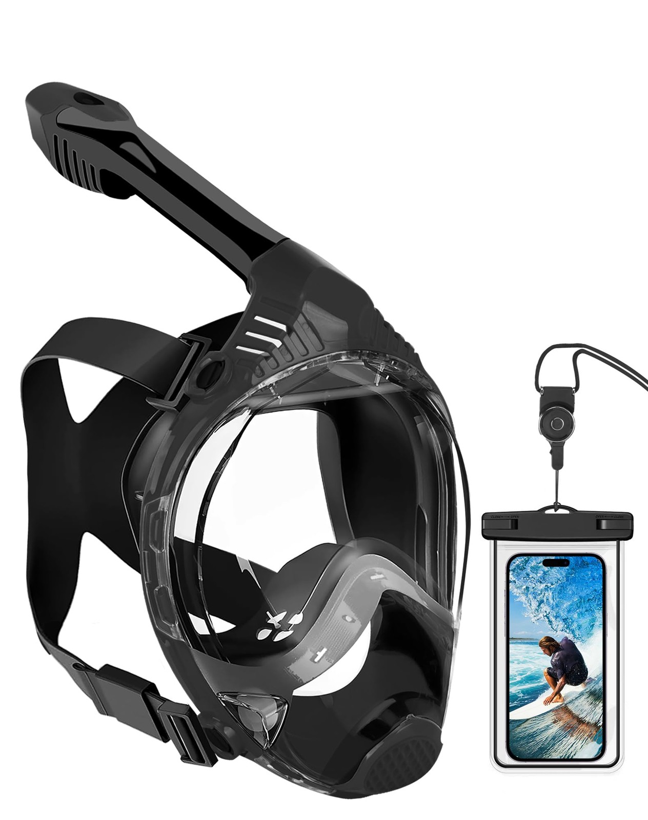 Full Face Snorkel for Adults, Snorkeling Gear with Waterproof Pouch, Unisex f…