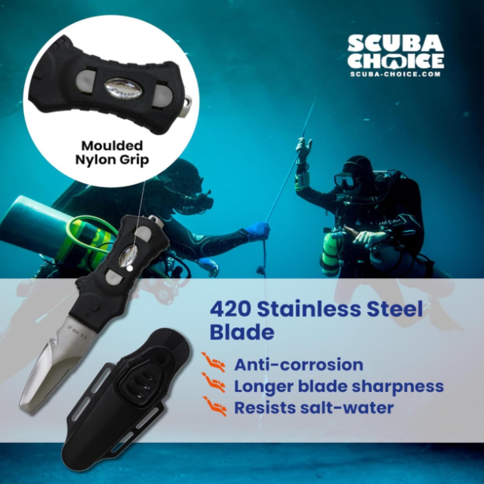 Scuba Choice Compact Stainless Steel Blunt Tip Dive Knife – 2.3″ Plain Edge B…
