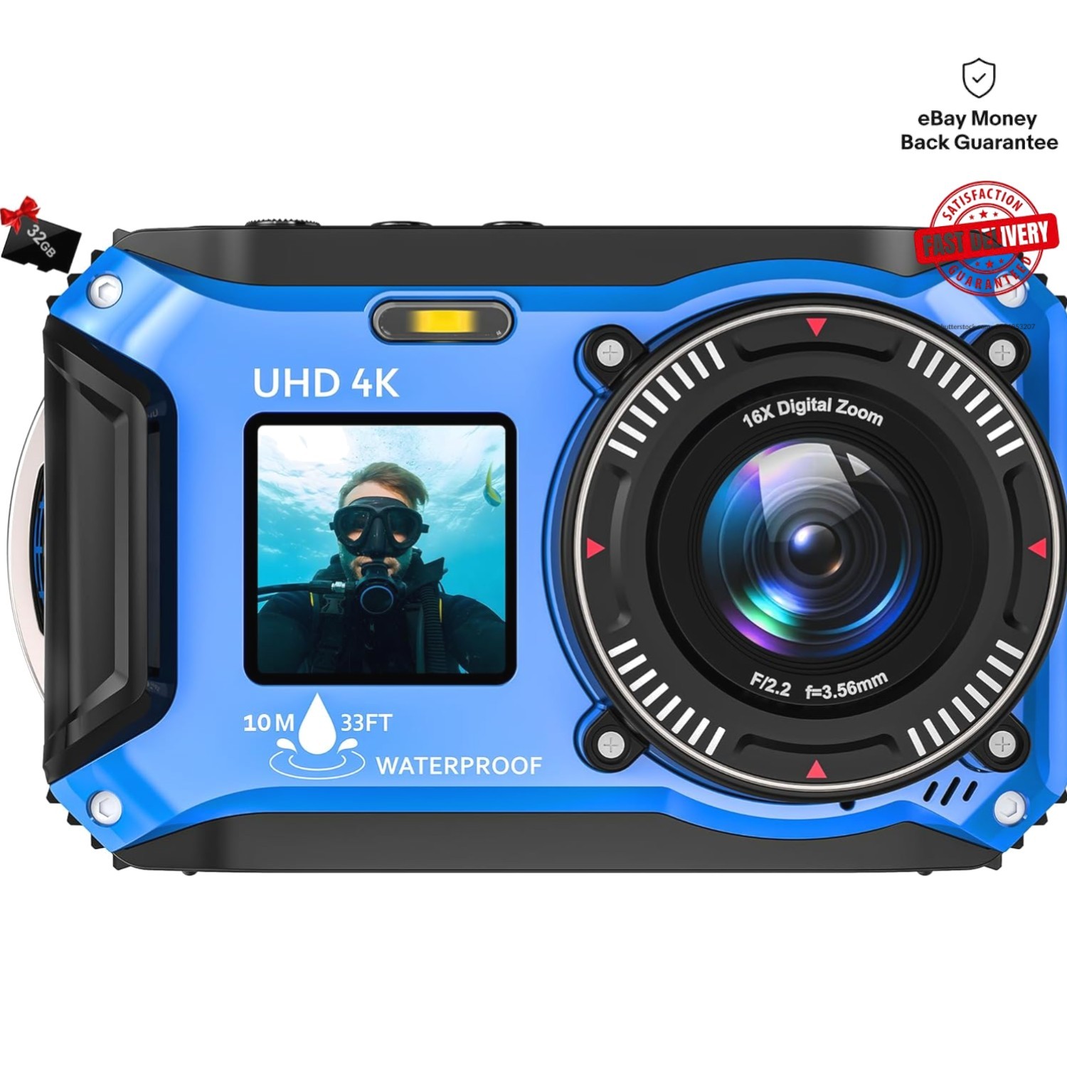 Snorkeling Essential – 5K Underwater Camera with 33FT Waterproof Rating & 32GB