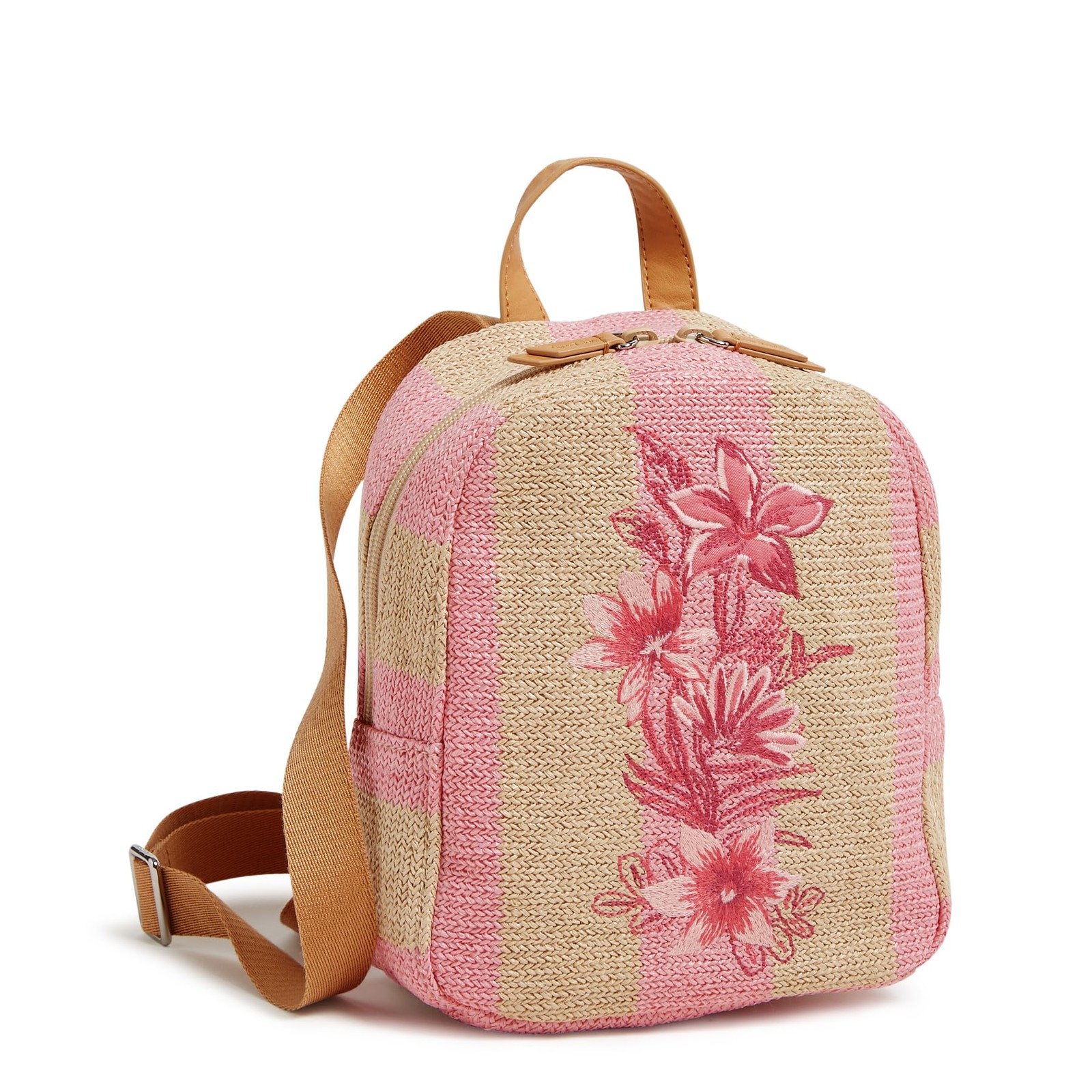 Vera Bradley Mini Straw Backpack, Candy Pink Stripe One Size,