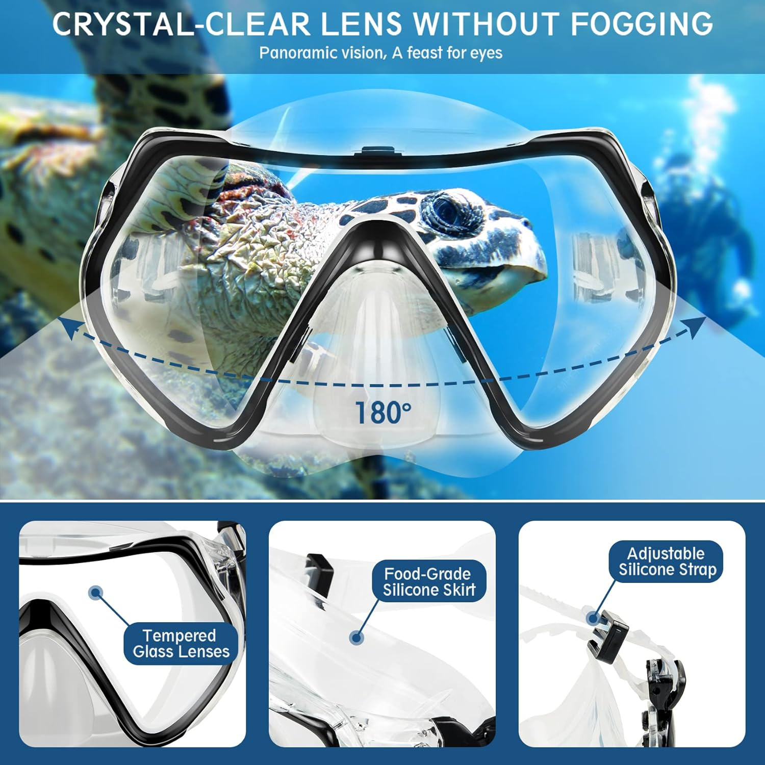Mask Fin Snorkel Set, Travel Size Snorkeling Gear for Adults with Panoramic View