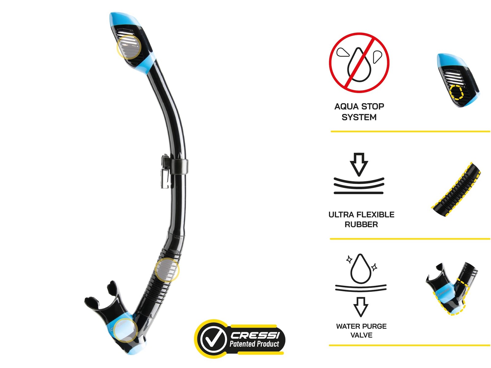 Cressi Supernova Dry Dry Snorkels, Black/Blue