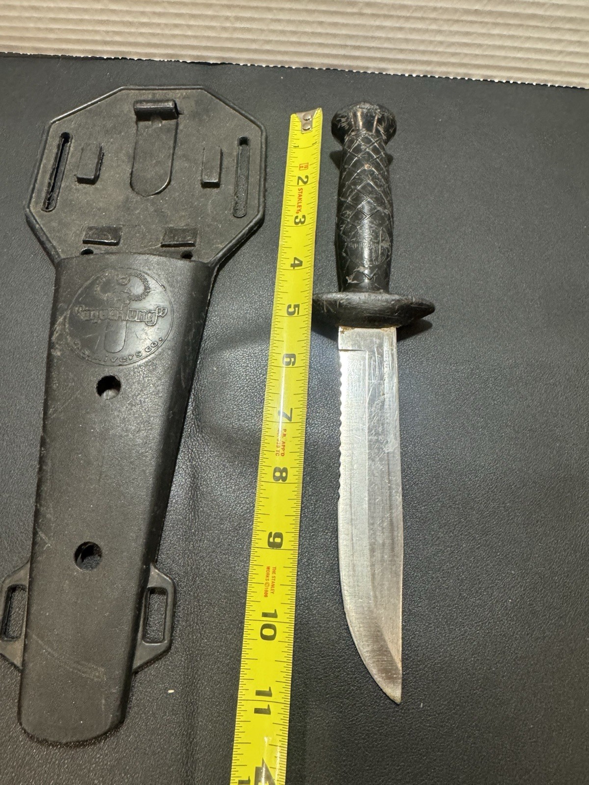 Vintage 1960s Aqua Lung US Divers Knife w/ Sheath, Stainless Steel, Japan