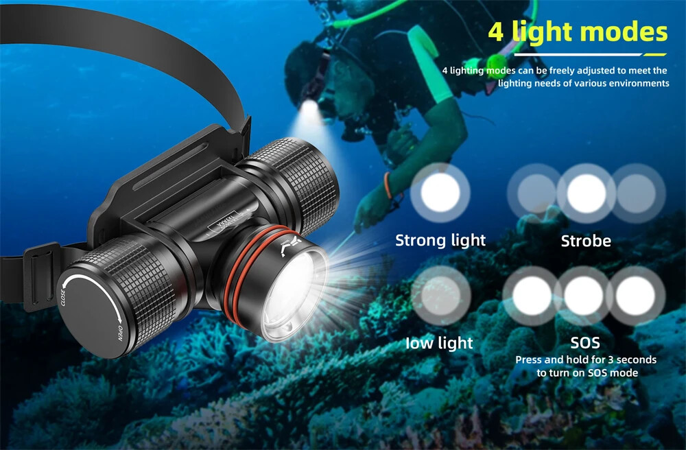 Most Powerful 300000LM LED Diving Headlamp Underwater Headlight Dive Head Light
