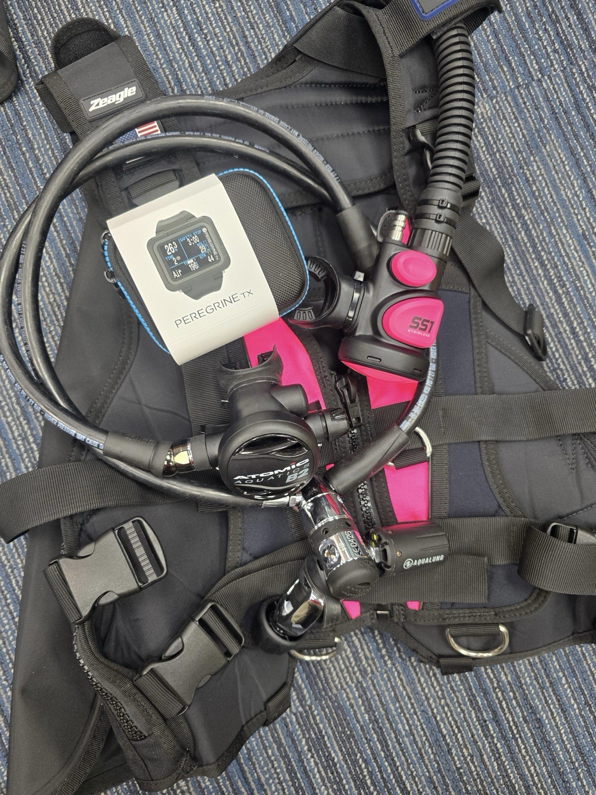 Atomic B2 /Zeagle zena BCD W/stainless SS1 W/ Peregrine TX + AqualungTransmitter