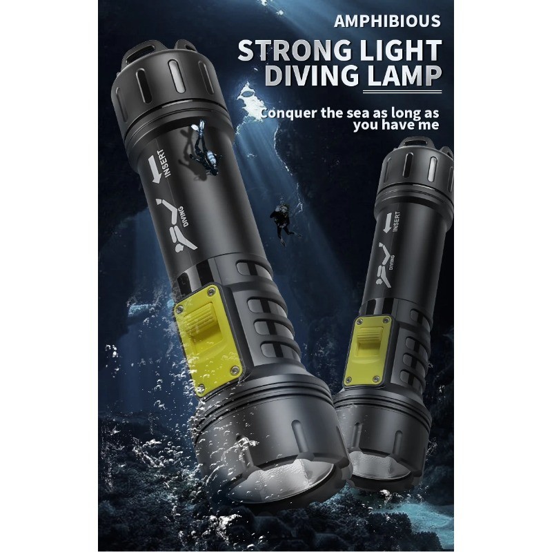 New P70 Diving Flashlight IPX8 Waterproof Digital Charging Case Underwater Torch