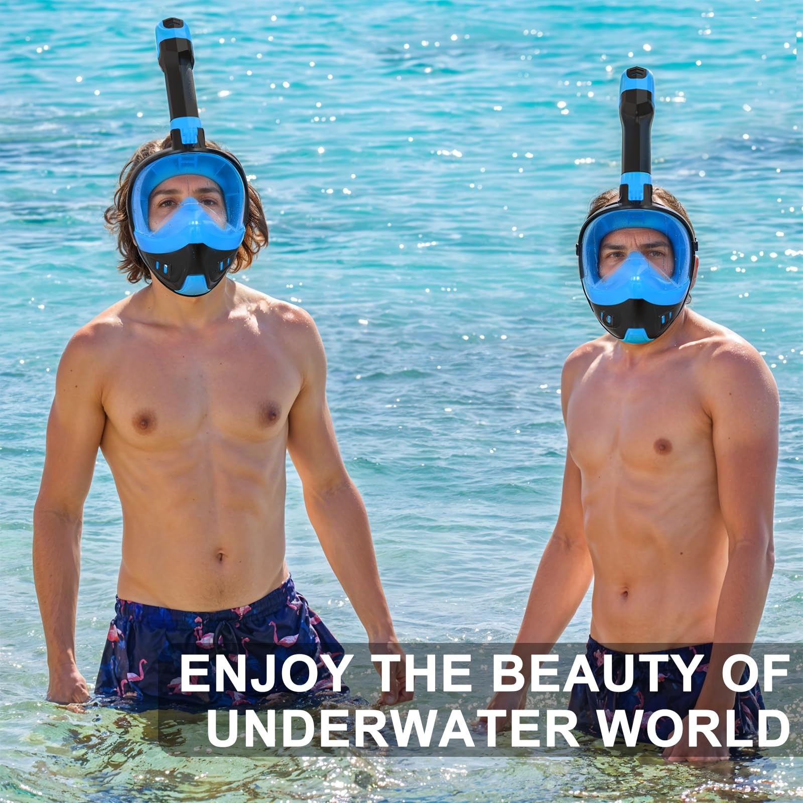 Full Face Snorkel Mask, Snorkeling Gear for Large-X-Large, Black Green+Black