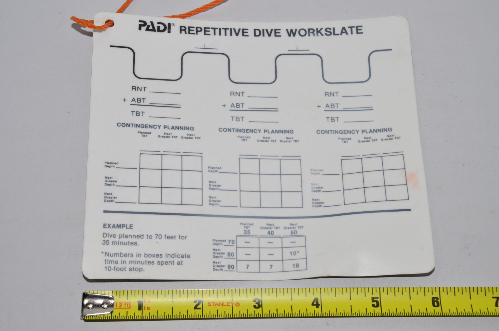 PADI Repetitive Dive Workslate Plastic VINTAGE 1984 (Scuba Dive Training)