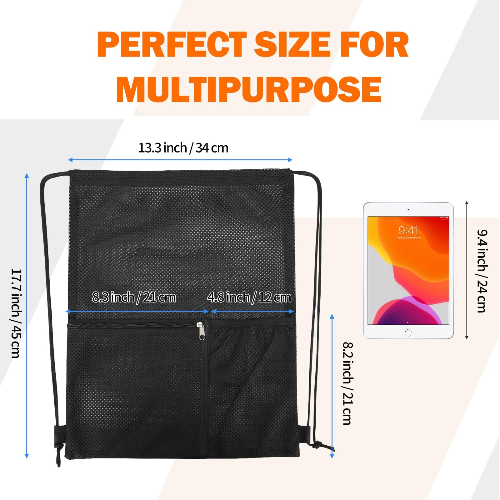 NATURAL STYLE 2 PACK Mesh Drawstring Backpack Bag, Multifunction Large, Black