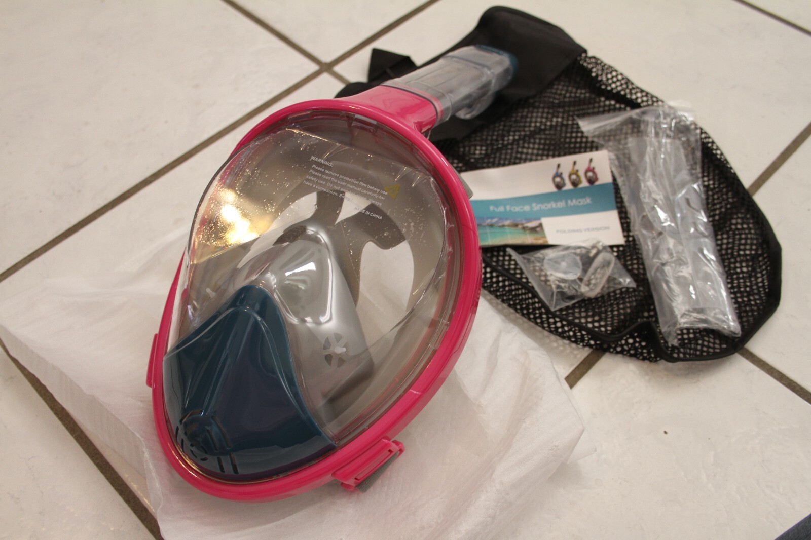 Full Face Snorkel Mask, Snorkel Mask for Adults w/ Detachable Camera Mount Pink