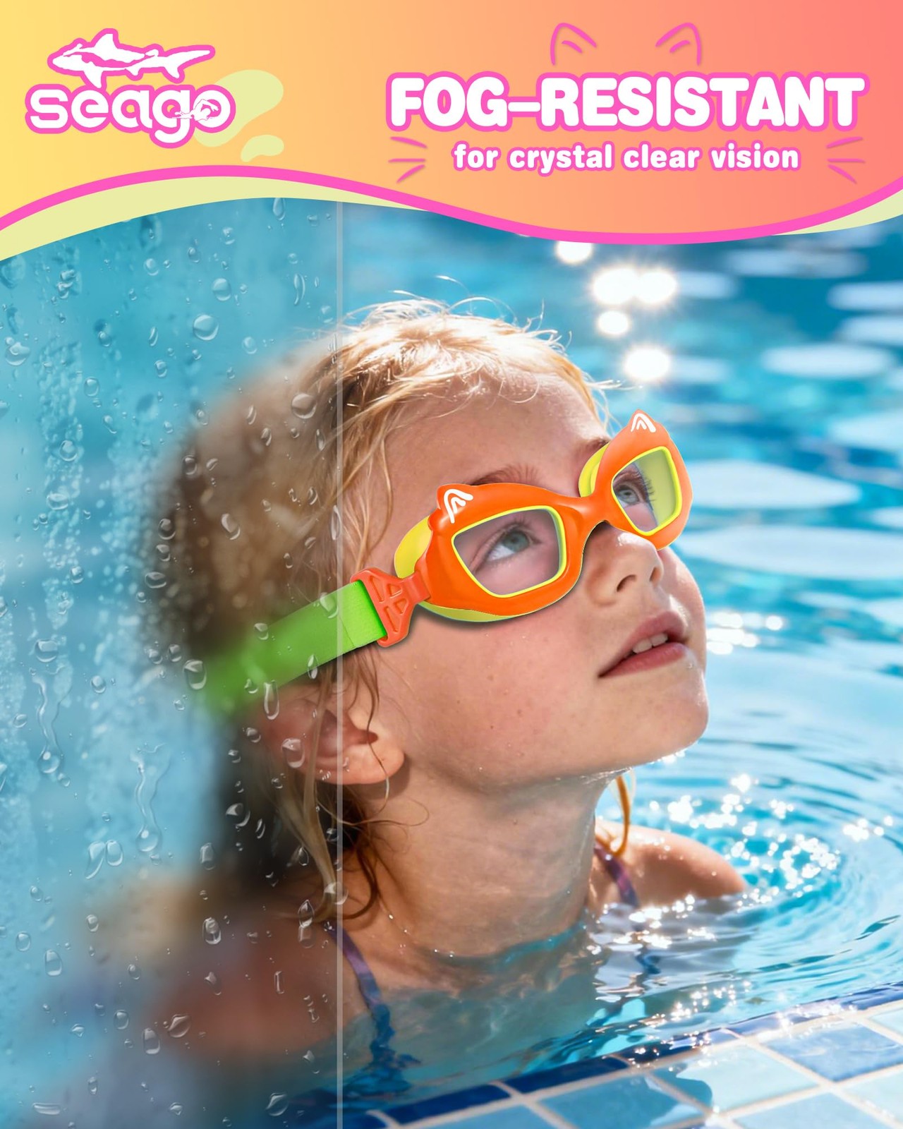 Seago 2 Pack Kids Swim Swimming Goggles for One Size, Pink & Orange (2 Pack)