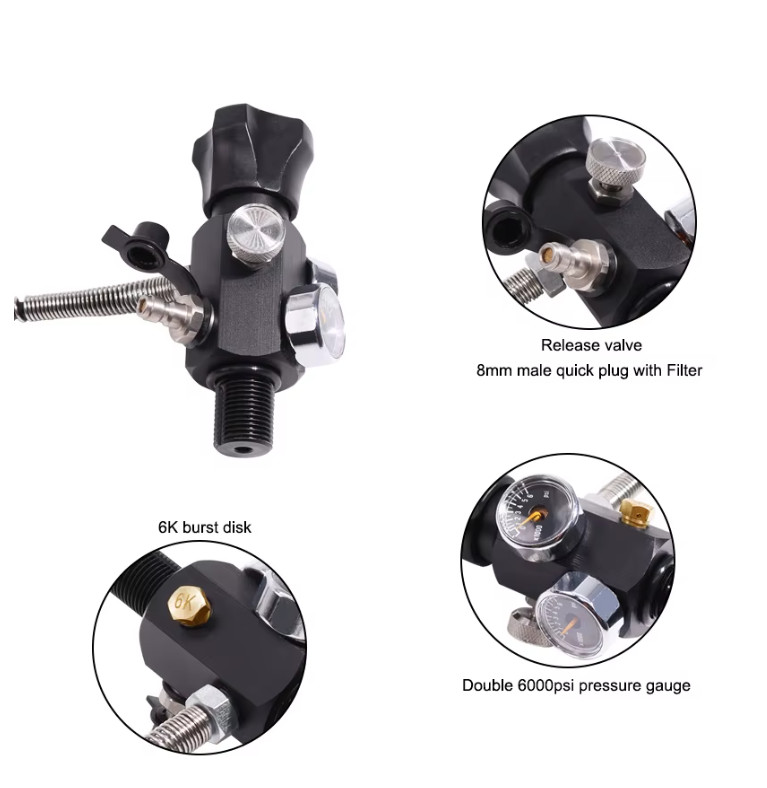 3L Carbon Fiber Cylinder High Pressure Tank Fill Station Valve 4500PSI 300BAR
