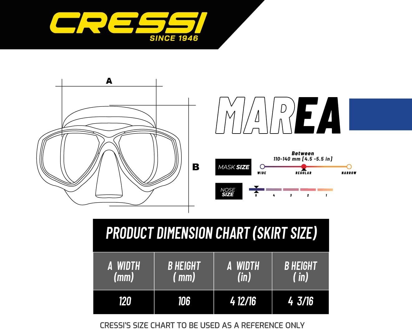 Cressi Marea Dive Mask Dual Lens Anti Fog Silicone Seal Low Volume Adult Scuba