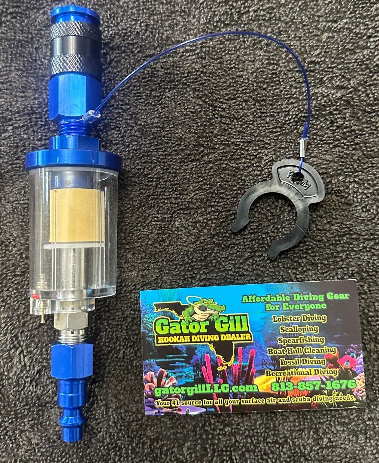 Hookah Diving 5 micron filter with Gator Gills POLY FIBER CARBON element design.