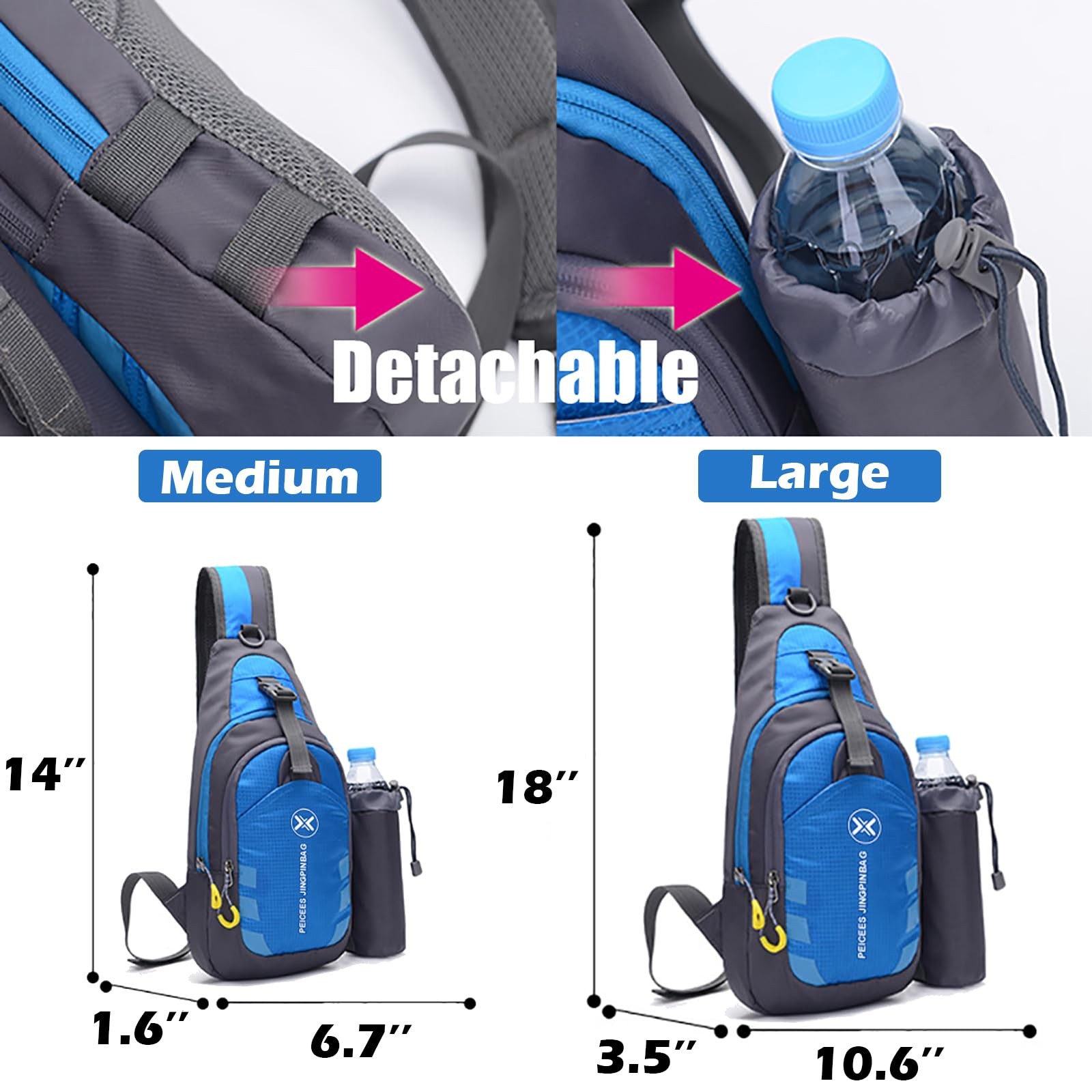 Peicees Chest Crossbody Sling Backpack Bag Travel Bike Gym Medium, Black