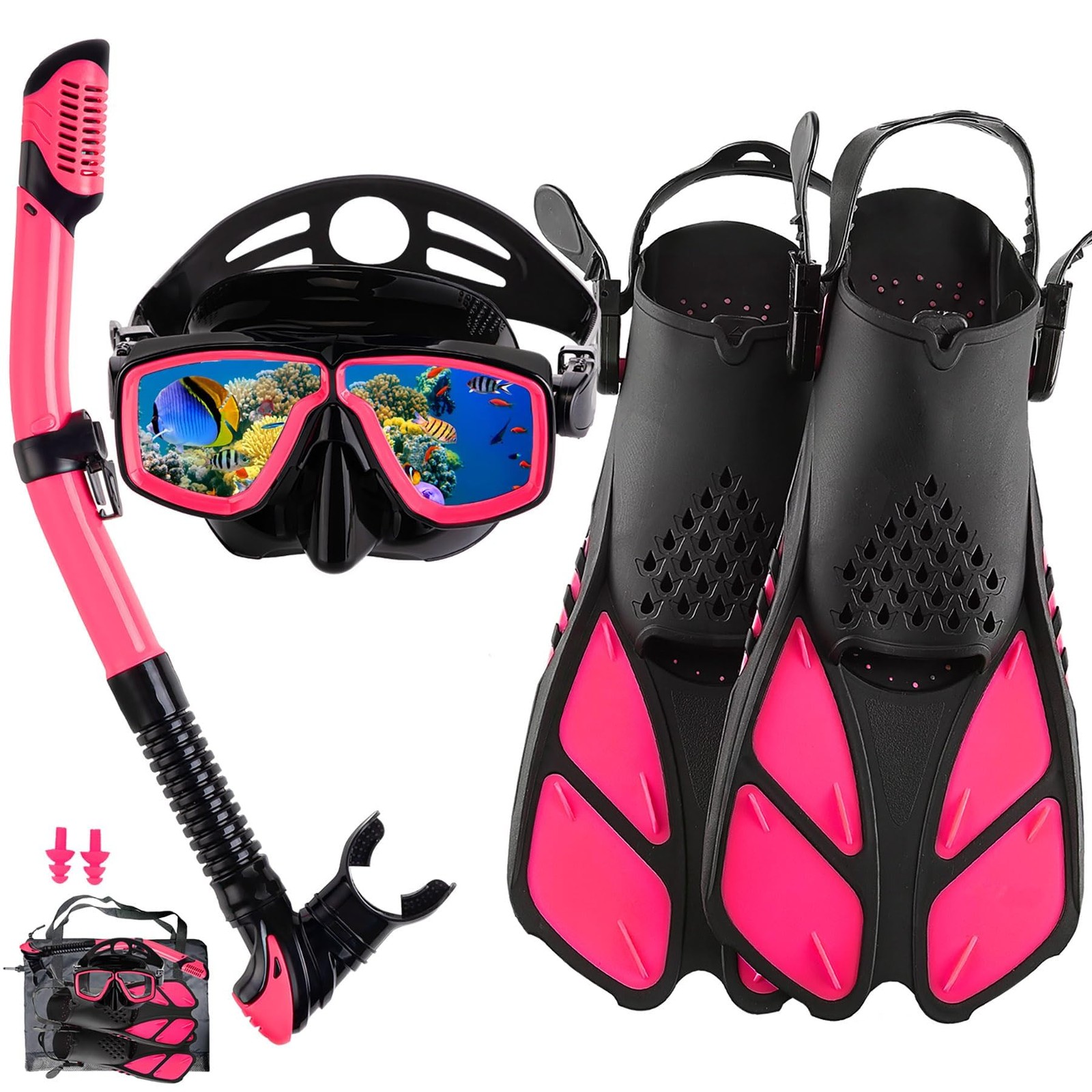 DiVLMT Snorkeling Gear for Adults US Men 9-13 | Lady 10-14, Pink Black