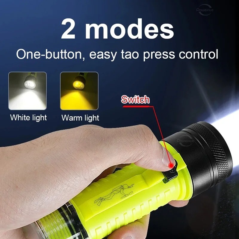 Diving Flashlight 100M Waterproof Scuba Torch Rechargeable Underwater Lamp