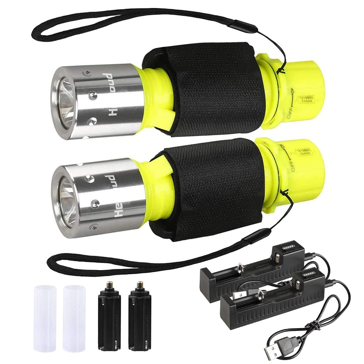 Rechargeable Diving Flashlight – IPX8 Waterproof LED Torch, 3 Modes, 2-Pack for