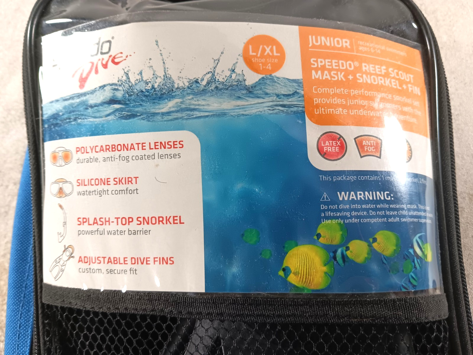 Speedo Dive Snorkel Set Fins, Mask and Snorkel Adult L/XL