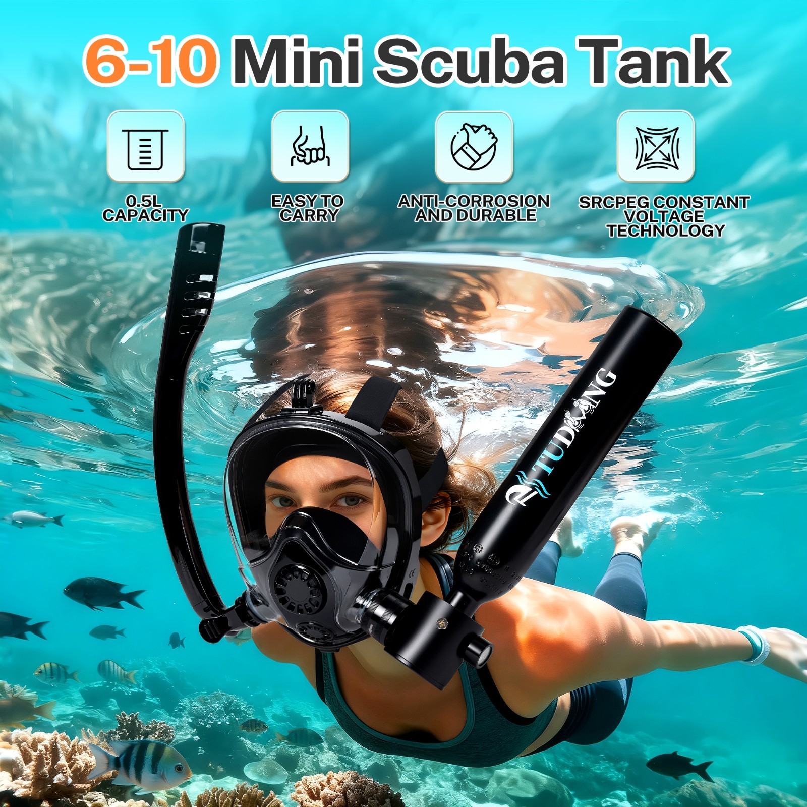 TUDIVING-Diving Air Tank Suits 0.5L Mini Scuba Tank with Snorkel Mask Lung Tank