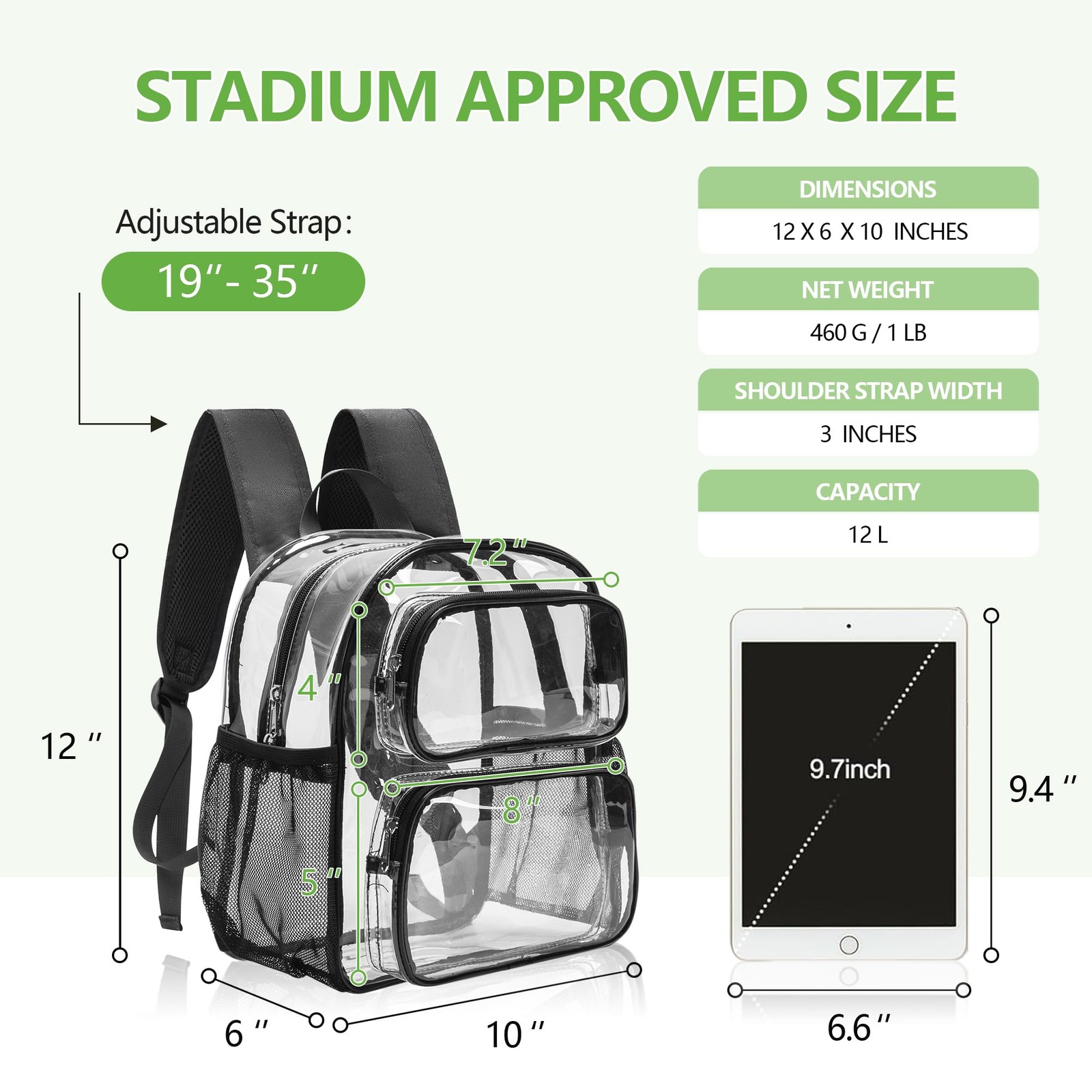 MAY TREE Clear Backpack Stadium Approved, 12x10x6 inches, Black-4