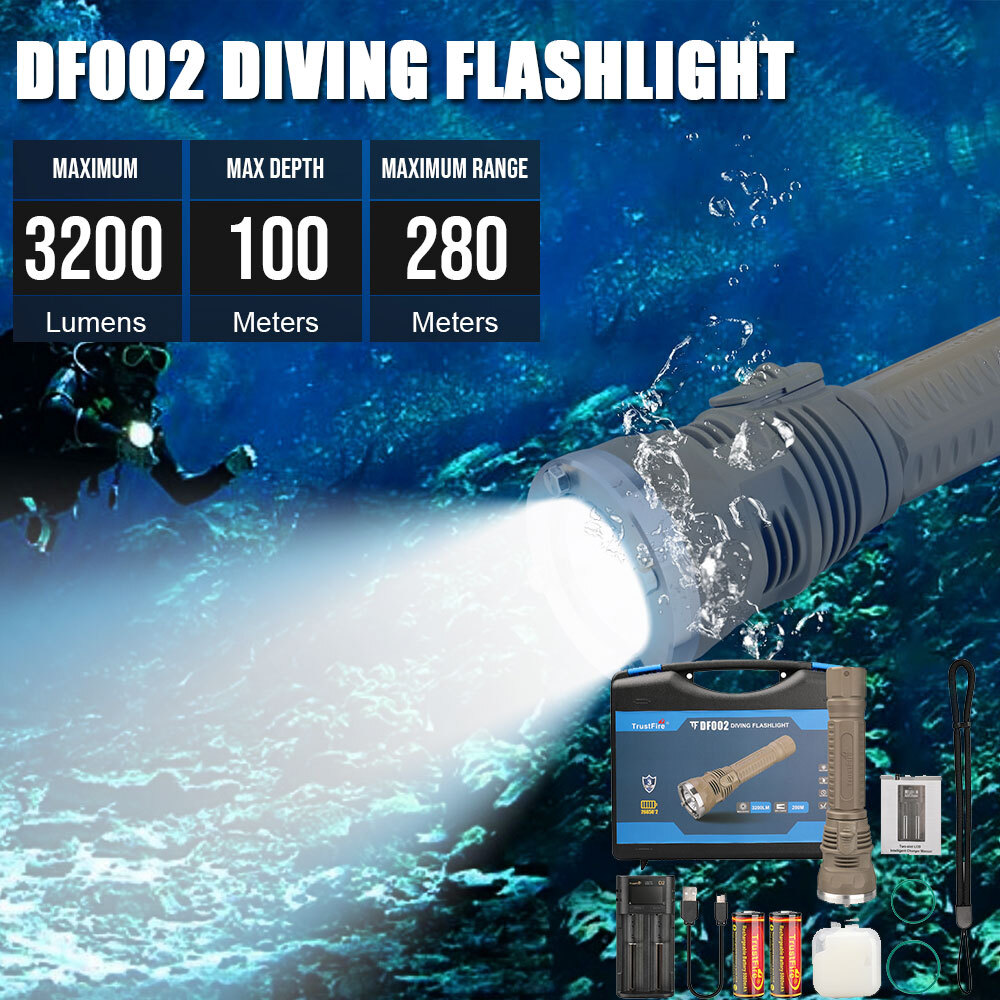 Trustfire Stepless Dimming 3200LM Rechargeable Diving Light Scuba Flashlight R