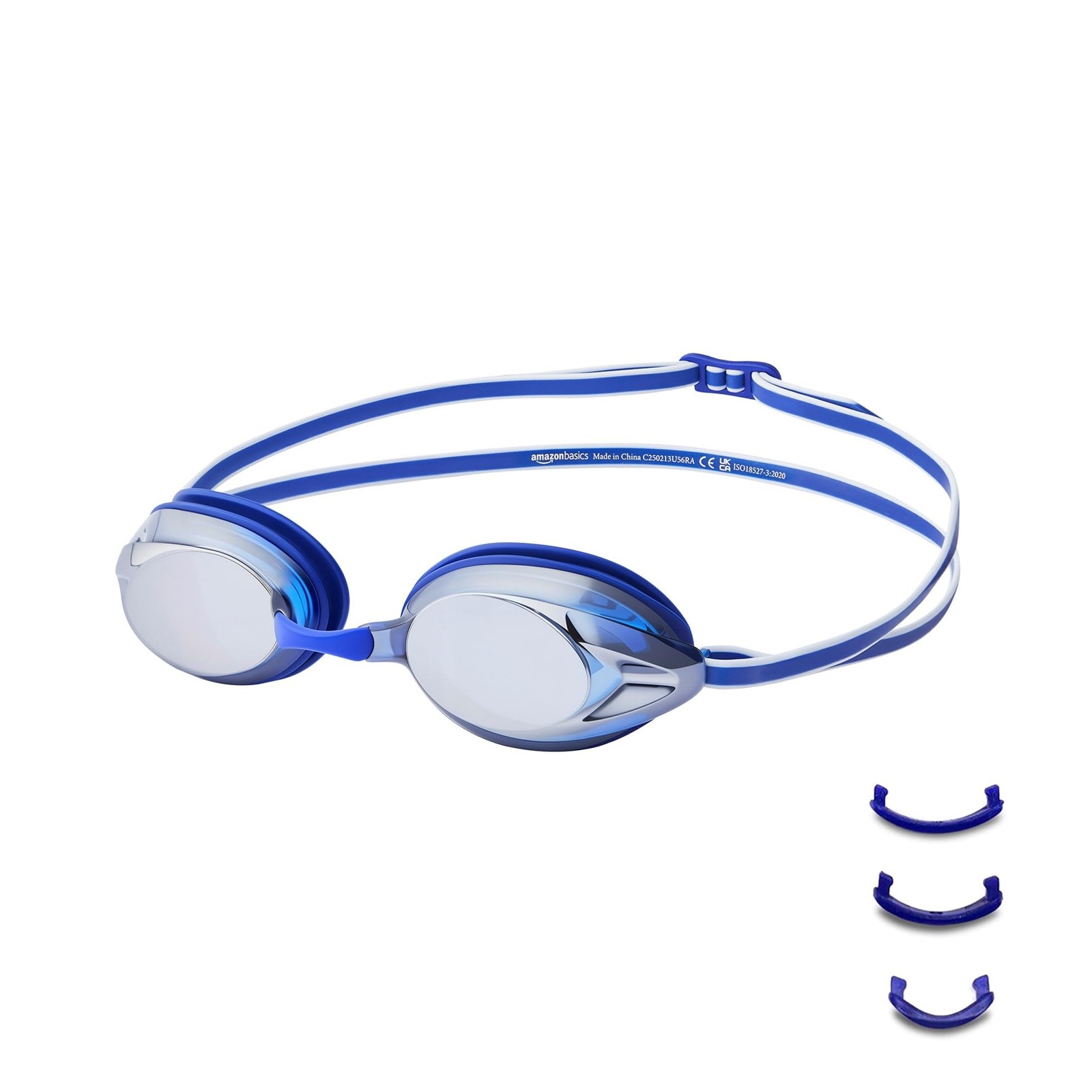 Amazon Basics Unisex Anti-Fog Swim Goggles for Adults, Blue Adult,
