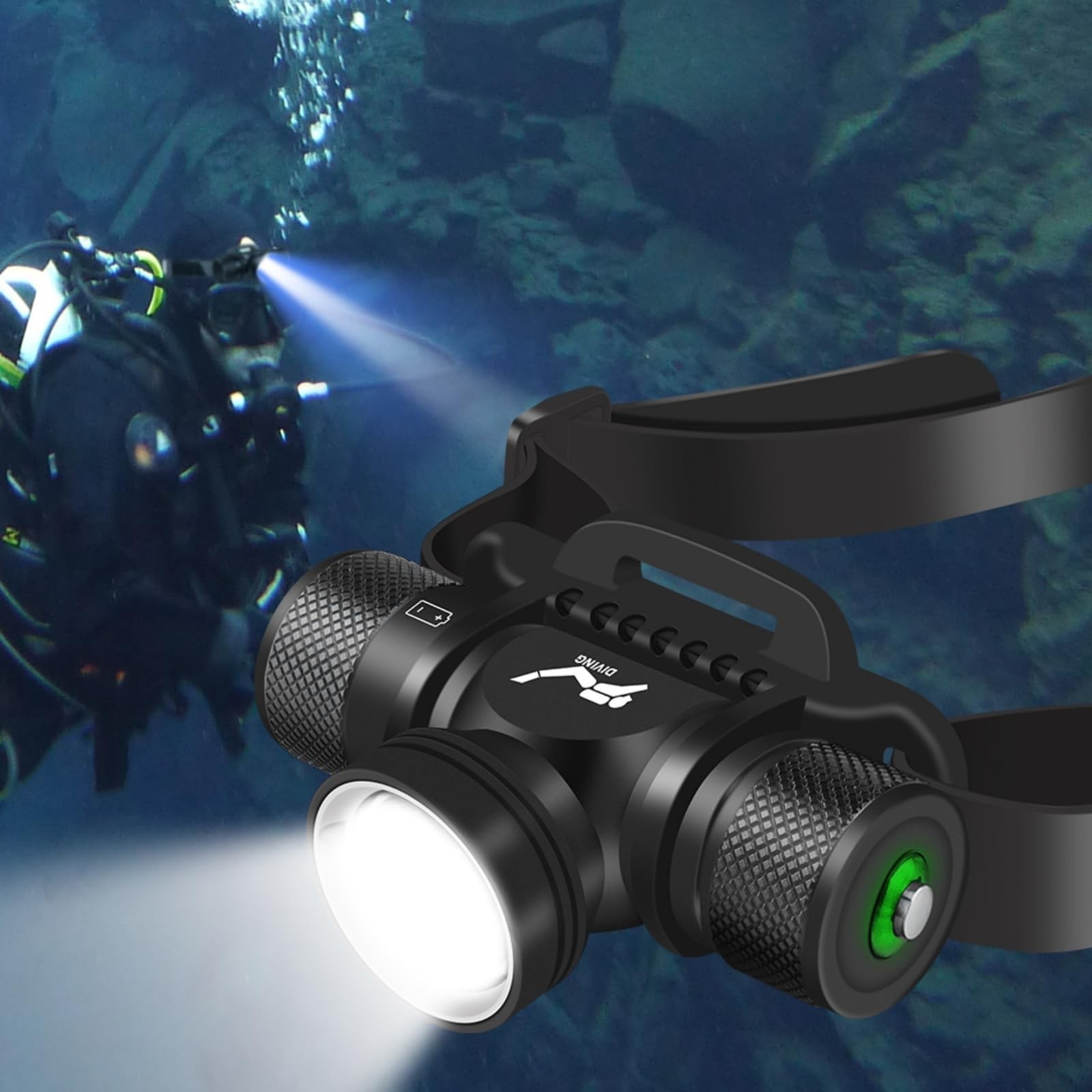 WINDFIRE Scuba Diving Light, Long Range Diving Flashlight Headlamp, 5 Modes D…