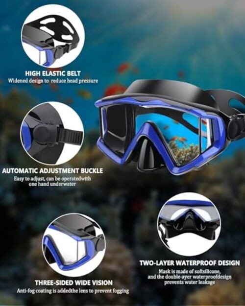 Diving mask Anti-Fog Swimming Snorkel mask Suitable fors Scuba Dive Adult Blue