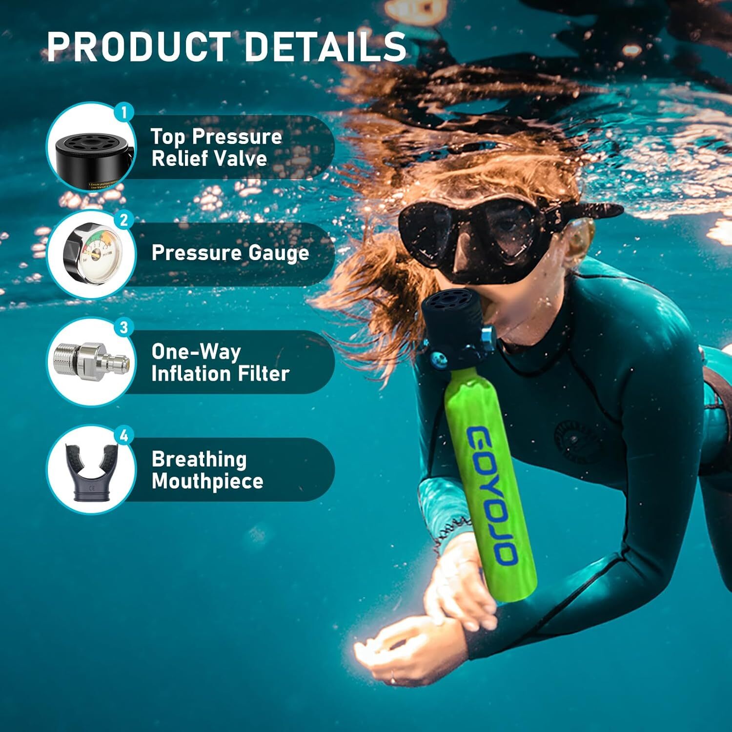 GOYOJO 0.5L*2 Scuba Tank Set 5-10Min Underwater 10M Scuba Dive System Oxygen Kit
