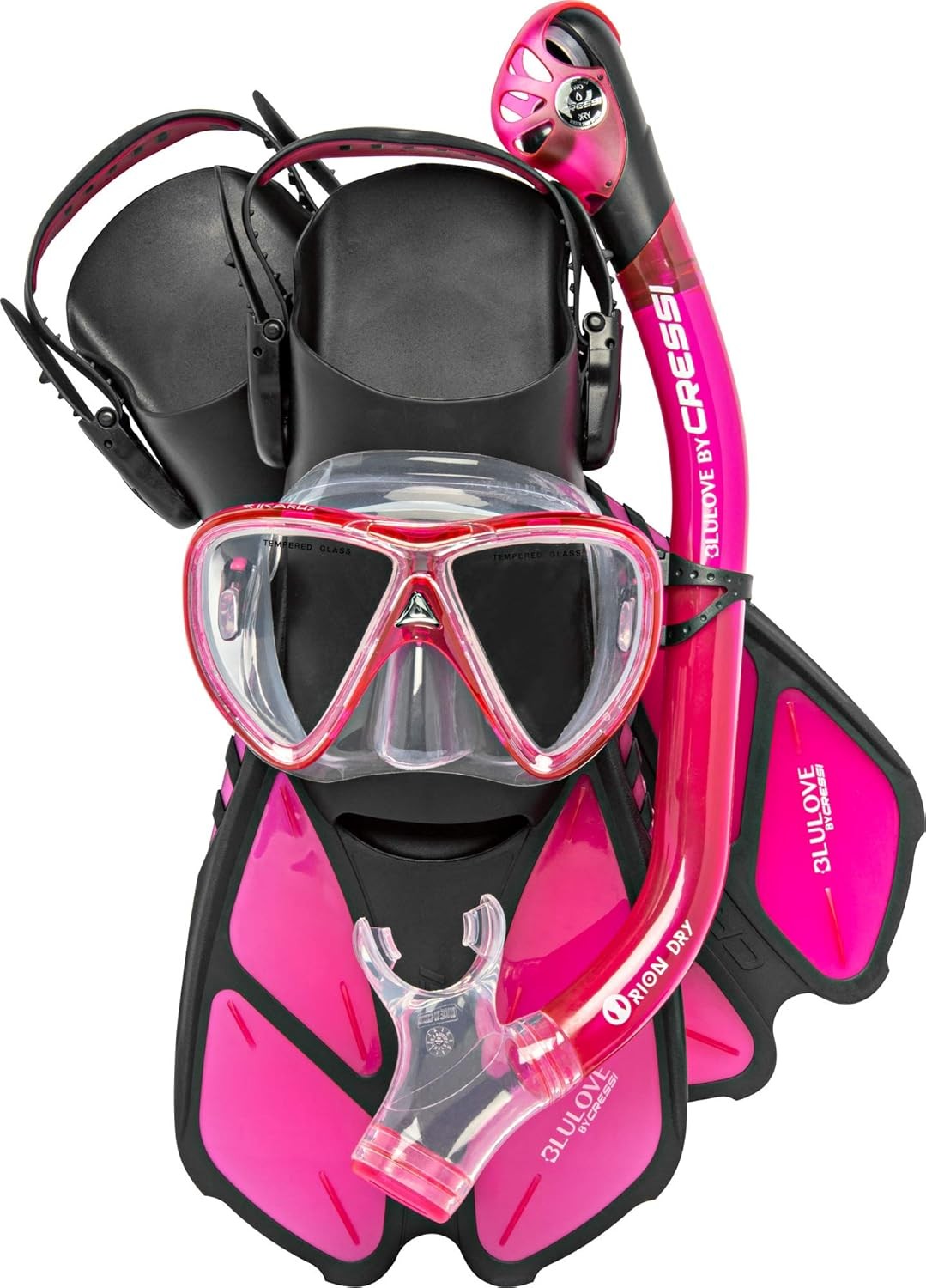 Cressi Bonete Pro Dry Mask Snorkel Set, Translucent Pink, Size Small/Medium
